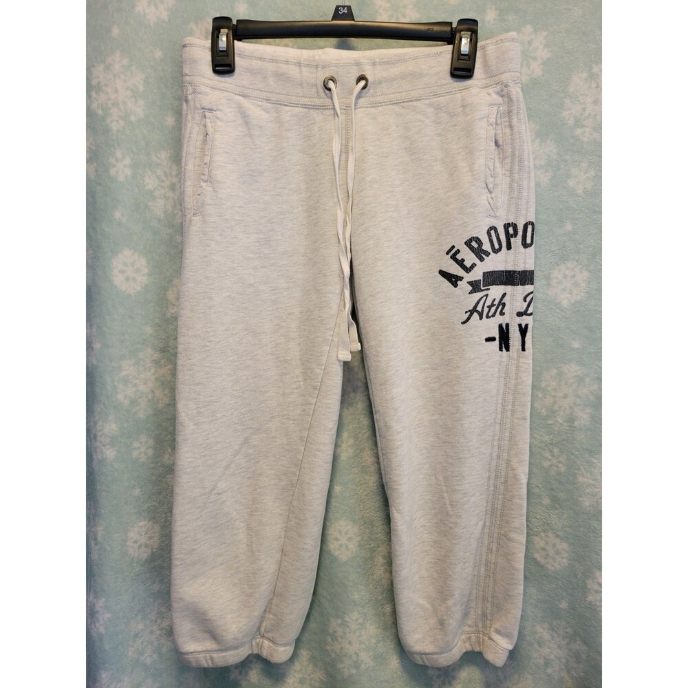 Y2K Aeropostale Light Grey Womens Size MED Drawstring Sweatpant Capri Pants Logo